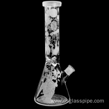 New Design 14 Inches heart pattern sandblasted Beaker Hookah Glass Smoking Water Pipe